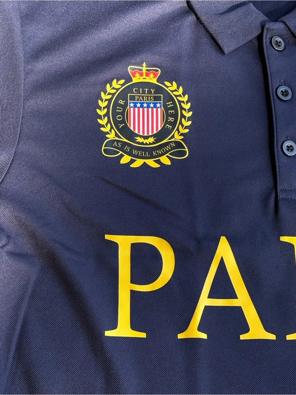 Polo by Ralph Lauren Navy Polo with Yellow 'PARIS' Script
